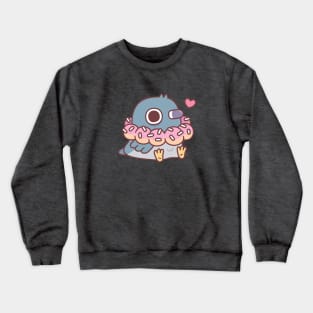 Cute Chubby Pigeon With Donut Necklace Funny Crewneck Sweatshirt